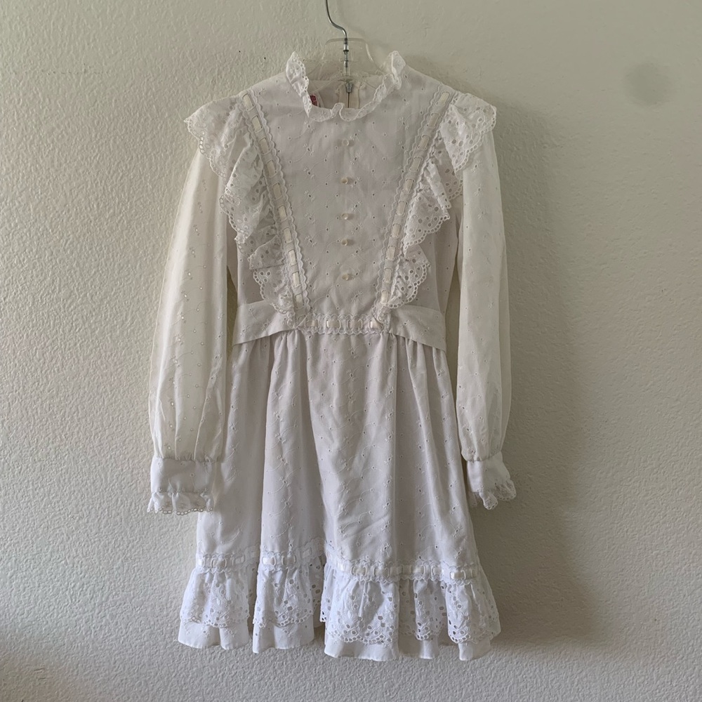 Vintage Girls Dorissa of Miami White Eyelet Long Sleeve Dress - Size 7